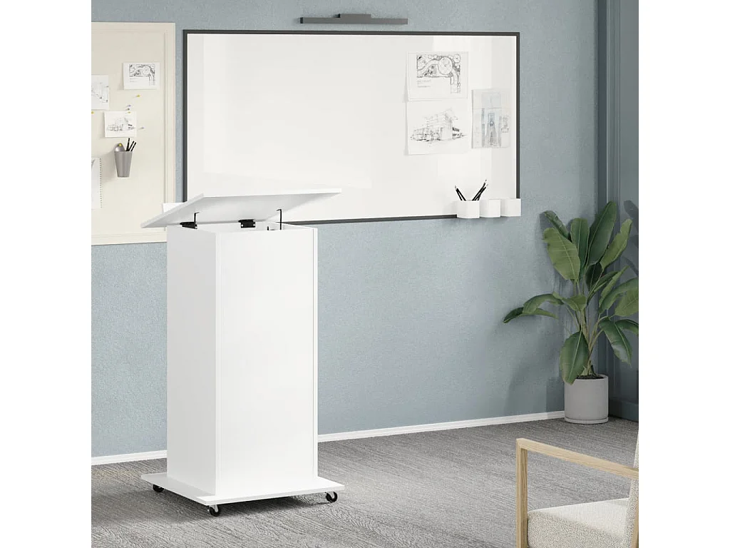 Scrivania bianca con ruote e cassetto 55x55x107 cm in legno ingegnerizzato