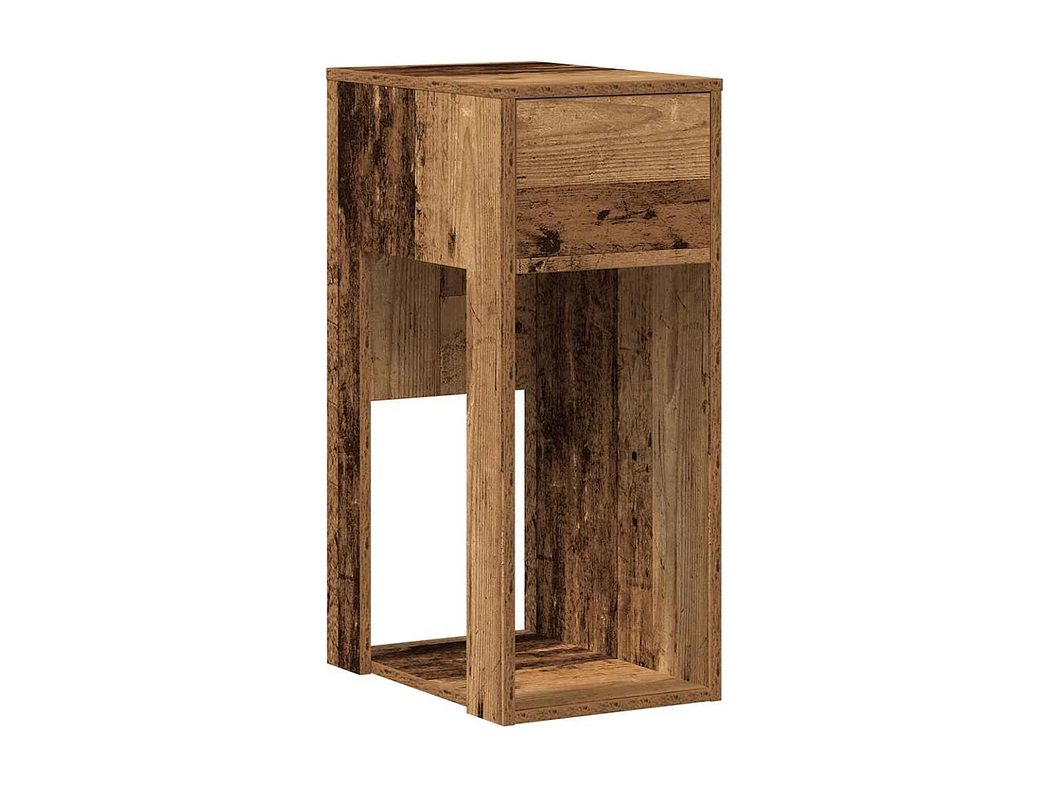 Computertorenstandaard met lade oud hout 30x44x74 cm