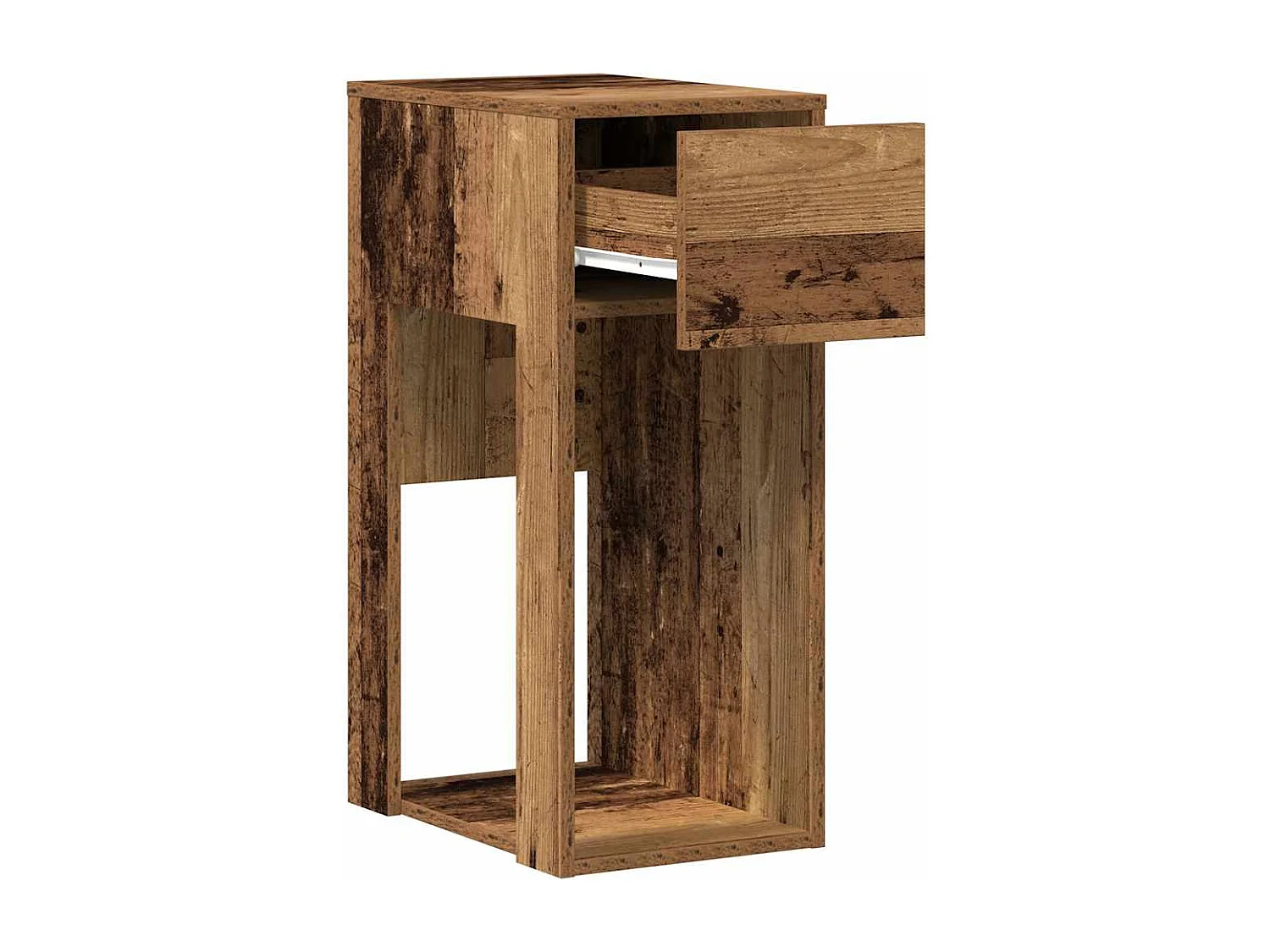 Computertorenstandaard met lade oud hout 30x44x74 cm