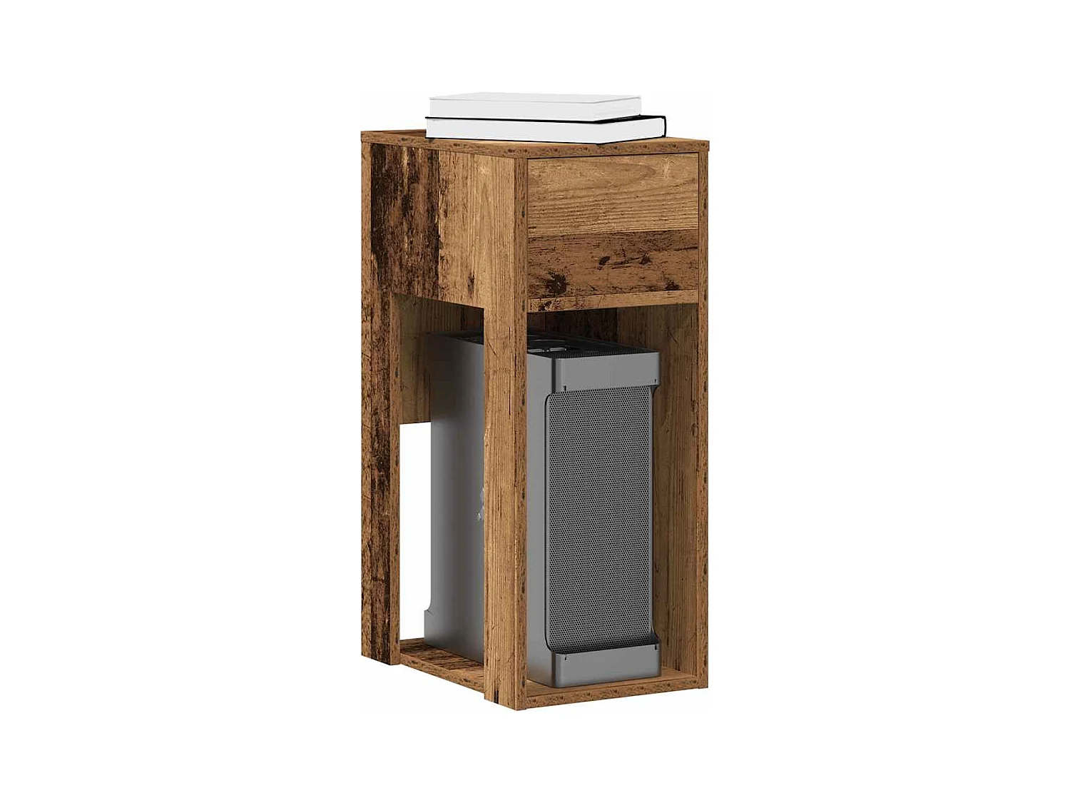 Support de tour d'ordinateur avec tiroir vieux bois 30x44x74 cm