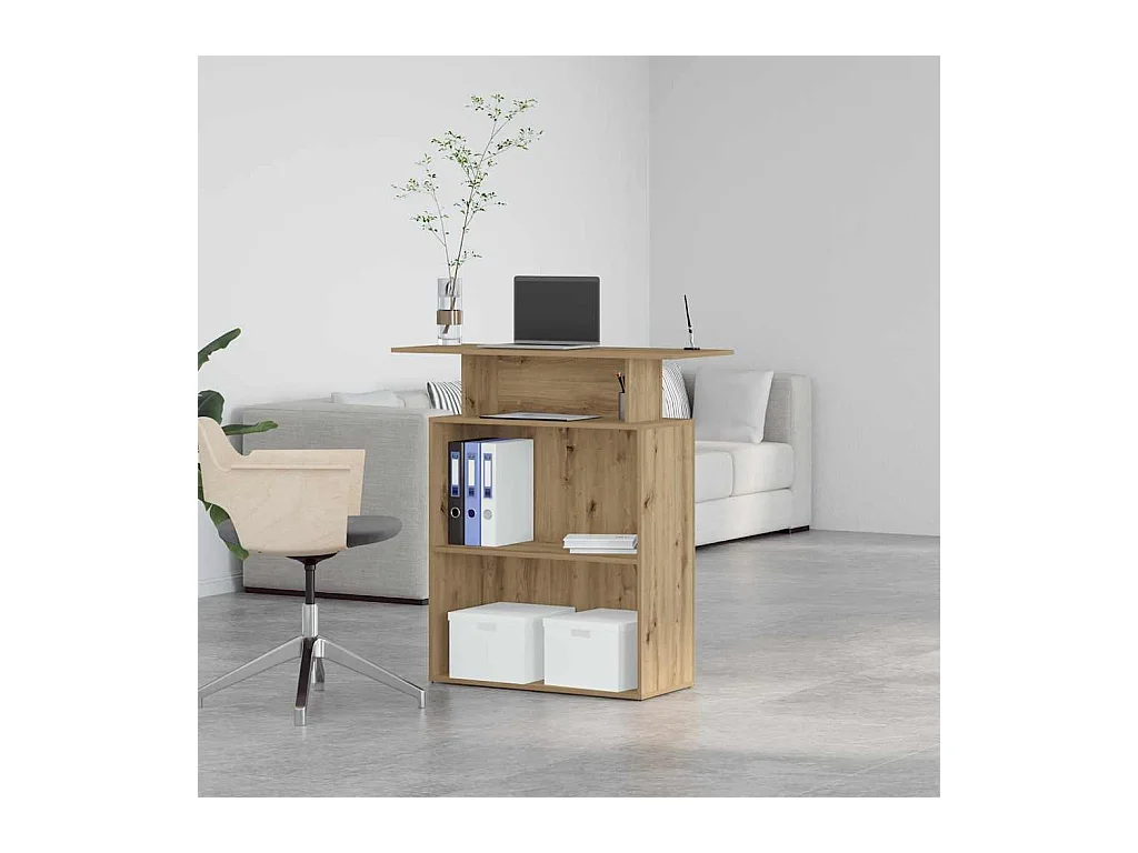 Bureau réception chêne artisanal 100x40x104 cm bois ingénierie