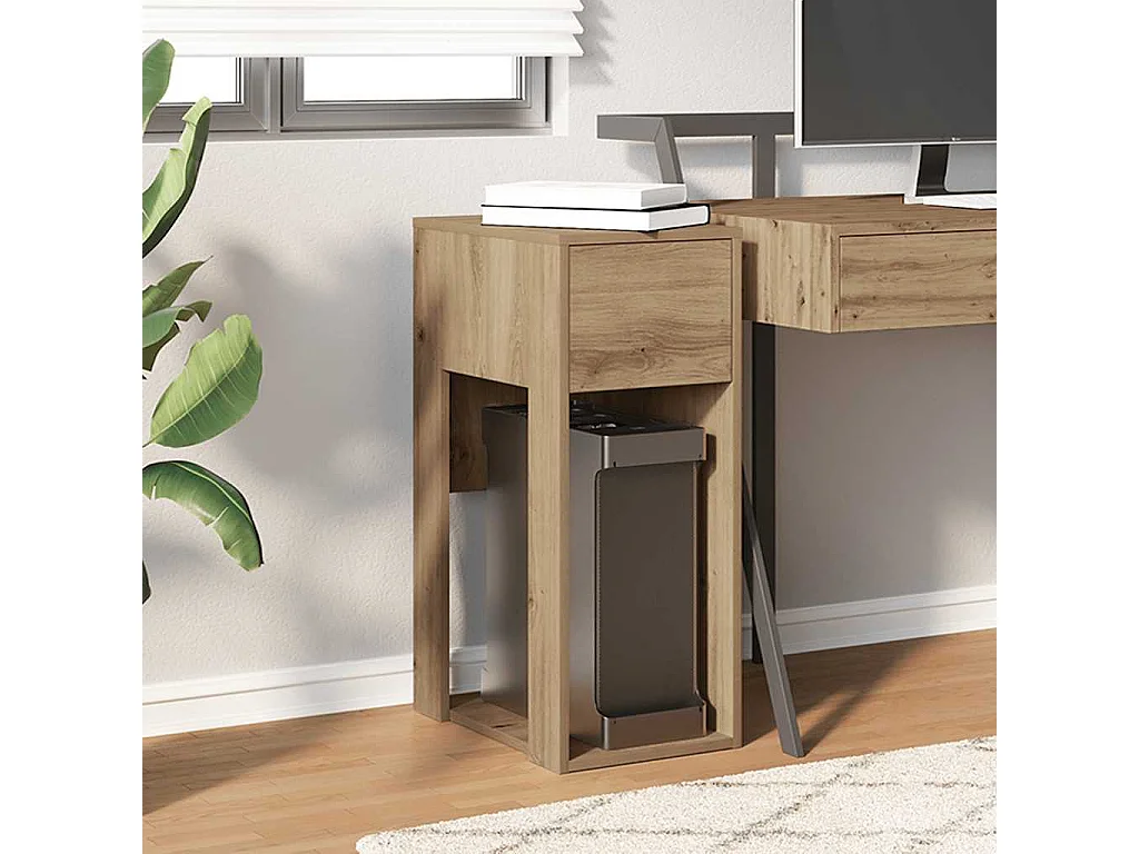 Soporte para torre de ordenador con cajón de roble craft 30x44x74 cm