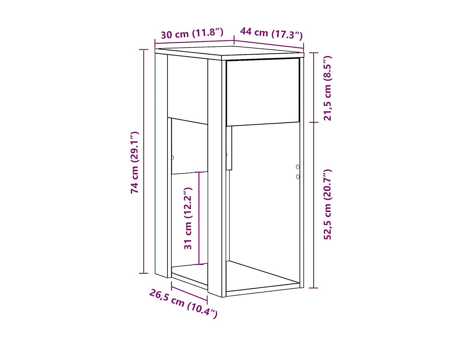 Soporte para torre de ordenador con cajón de roble craft 30x44x74 cm