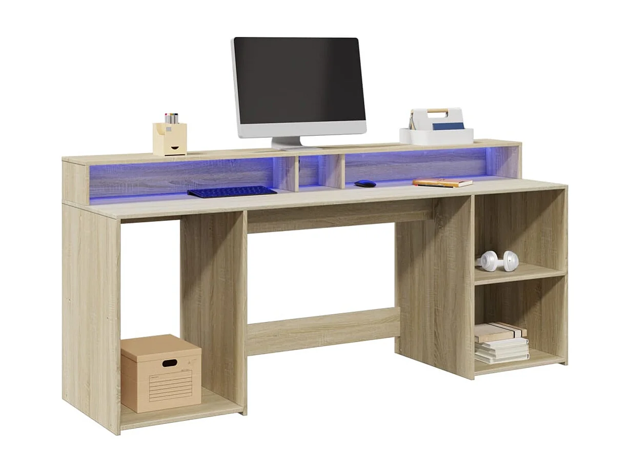 Escritorio con luces LED de madera de ingeniería de roble Sonoma