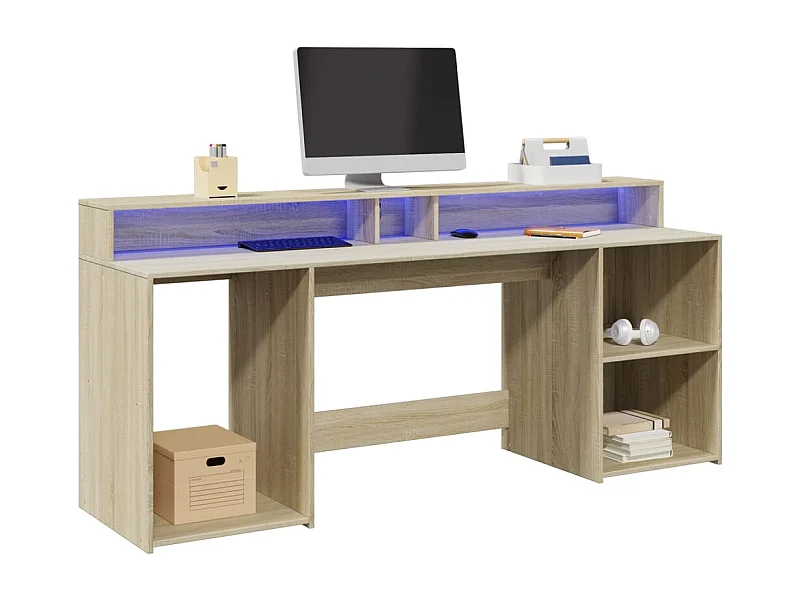 Escritorio con luces LED de madera de ingeniería de roble Sonoma