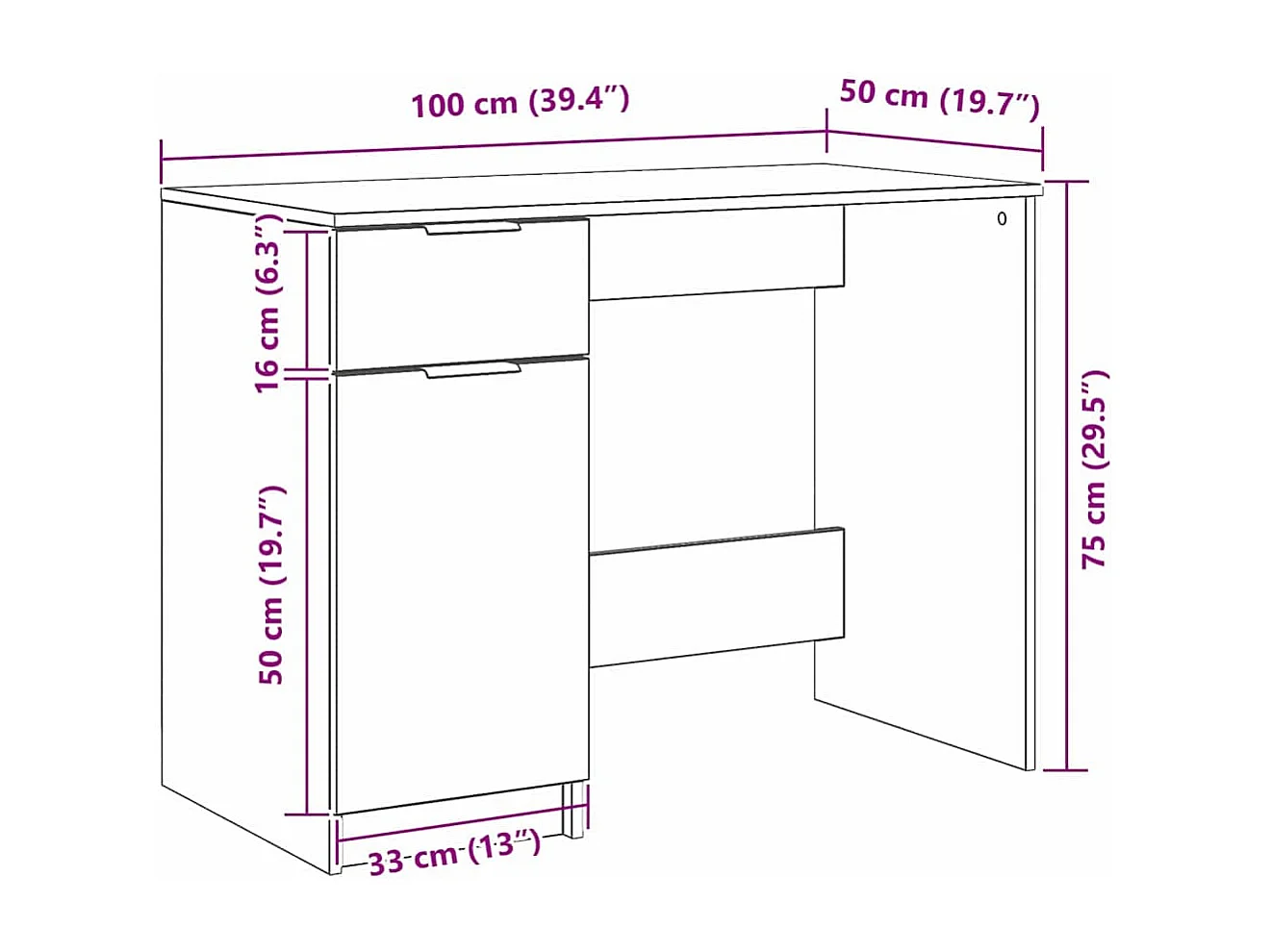 Bureau avec porte Chêne noir 100 x 50 x 75 cm Bois d'ingénierie
