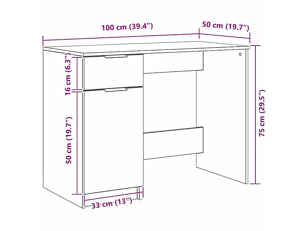 Bureau avec porte Chêne noir 100 x 50 x 75 cm Bois d'ingénierie