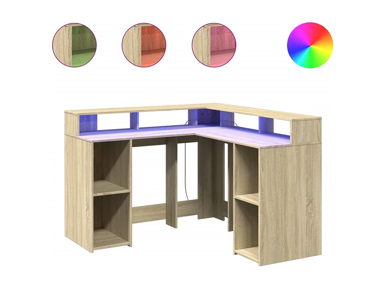 Scrivania con luci a LED in legno ingegnerizzato rovere Sonoma