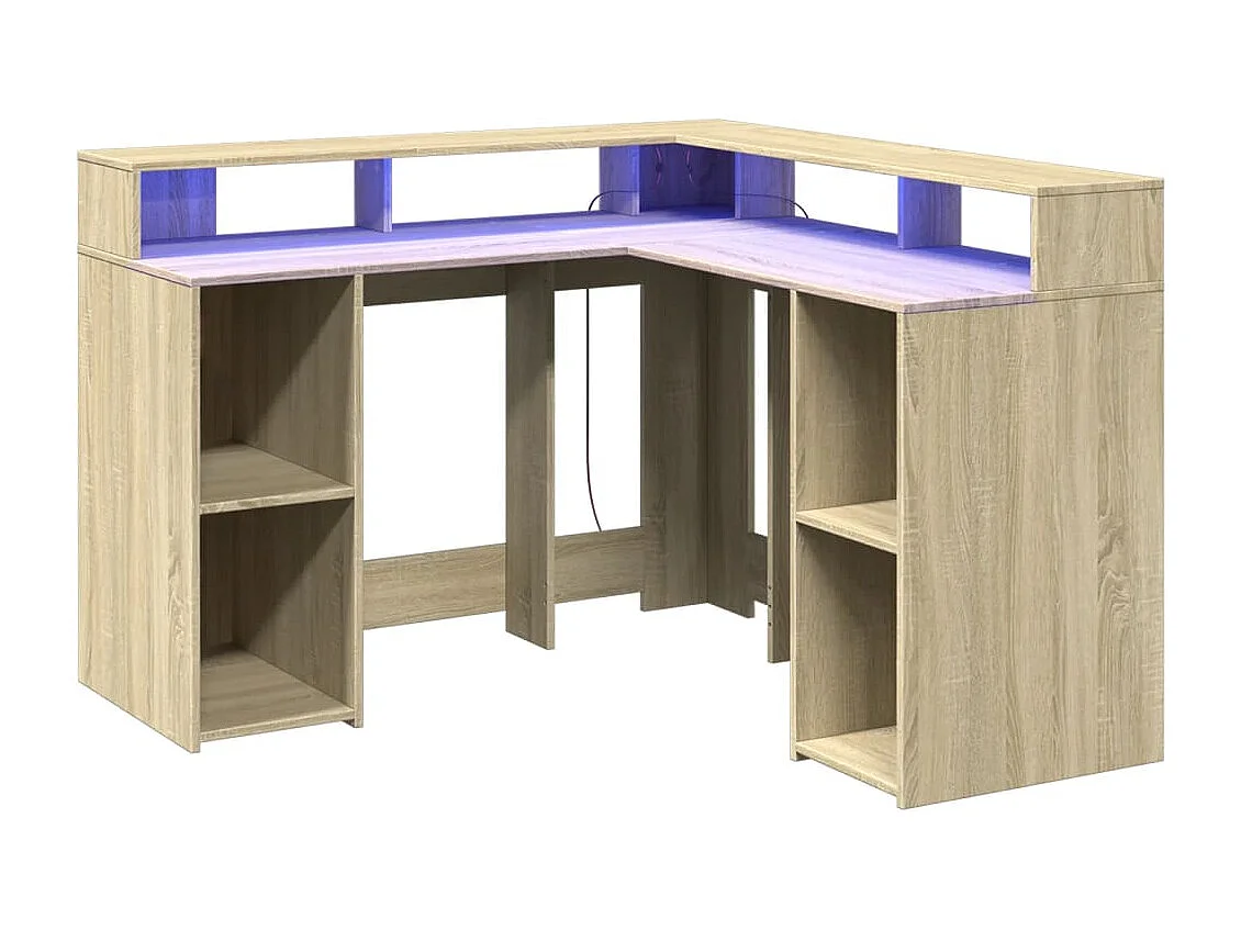 Scrivania con luci a LED in legno ingegnerizzato rovere Sonoma