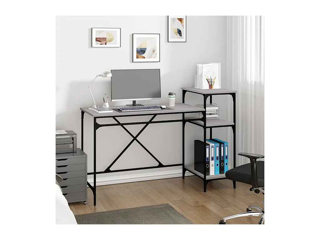 Bureau et étagères sonoma gris 135x50x90 cm bois ingénierie/fer