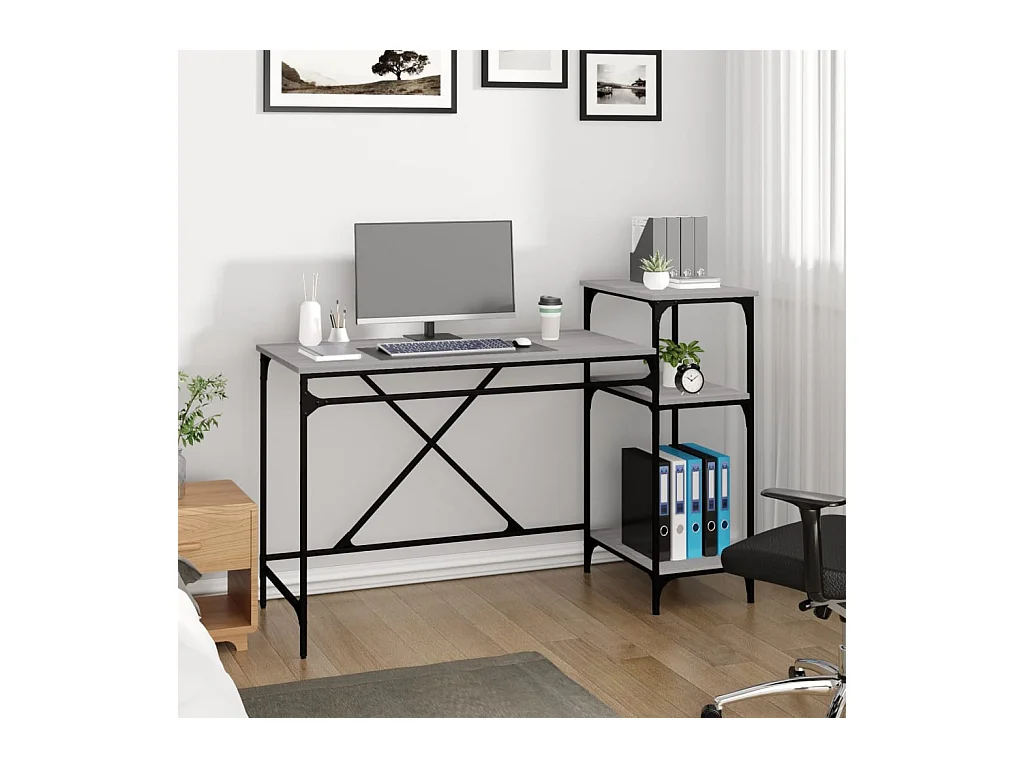Bureau et étagères sonoma gris 135x50x90 cm bois ingénierie/fer