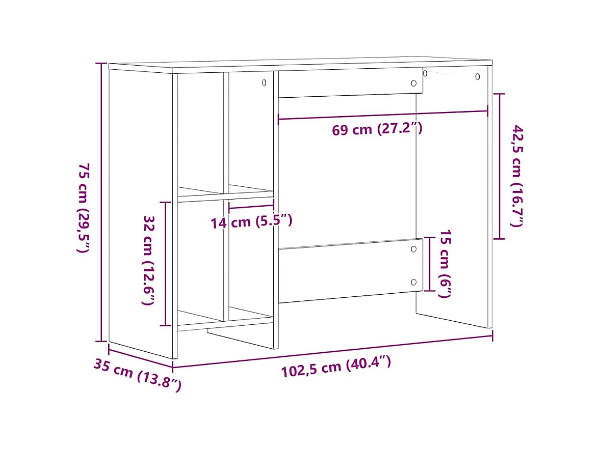 Zwart eiken bureau 102,5 x 35 x 75 cm bewerkt hout
