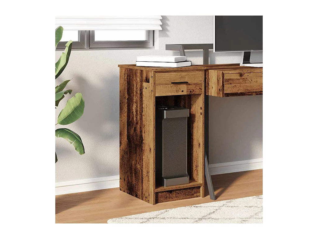 Support de tour d'ordinateur avec tiroir vieux bois 35x45x77 cm