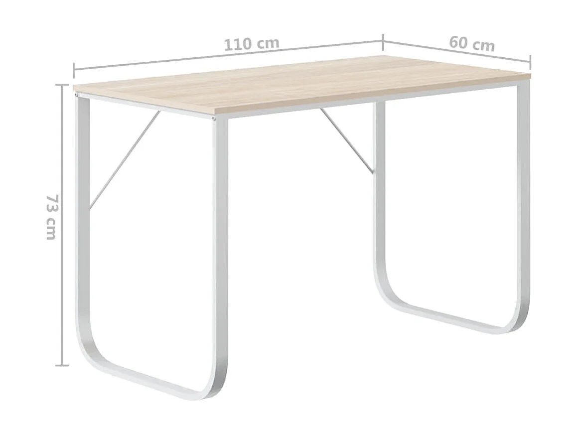 Bureau d'ordinateur Blanc et chêne 110x60x73 cm Aggloméré