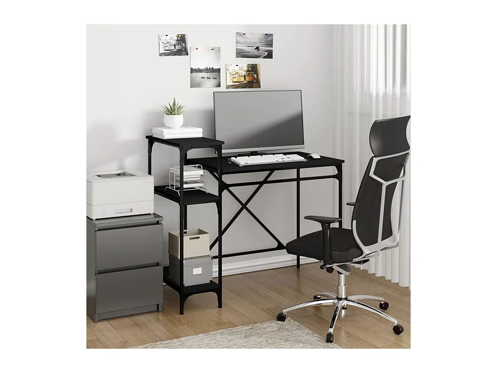 Bureau avec étagères noir 105x50x90 cm bois d'ingénierie et fer