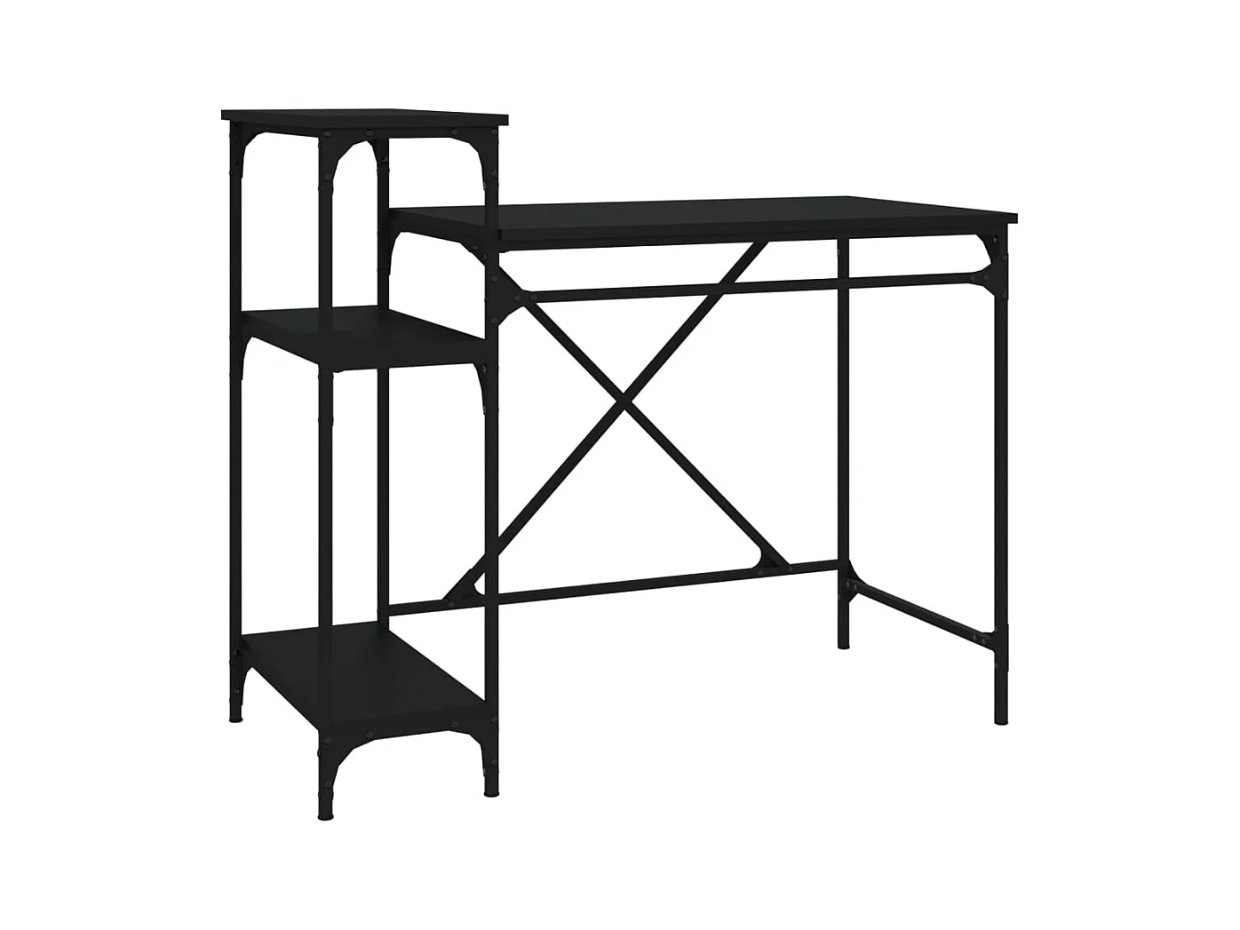 Bureau avec étagères noir 105x50x90 cm bois d'ingénierie et fer