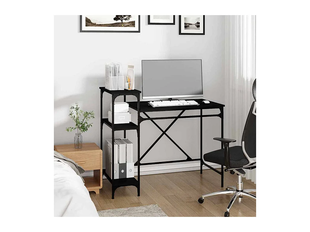 Bureau avec étagères noir 105x50x90 cm bois d'ingénierie et fer