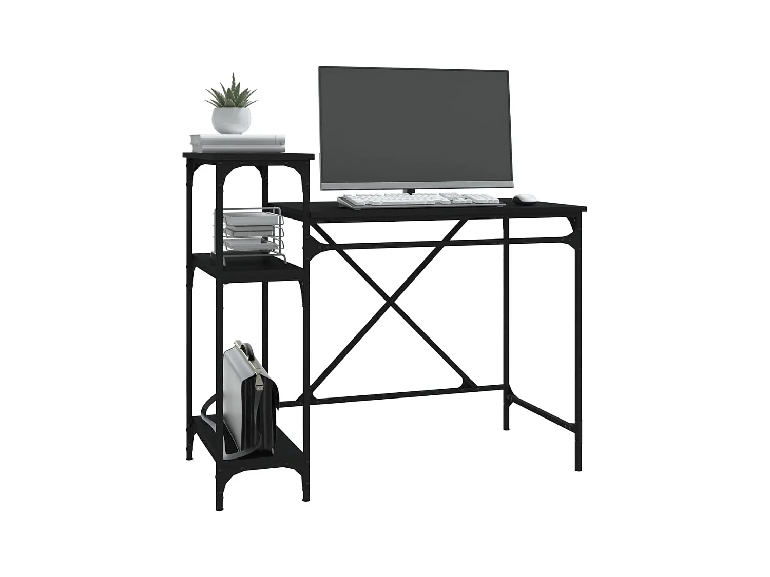 Bureau avec étagères noir 105x50x90 cm bois d'ingénierie et fer