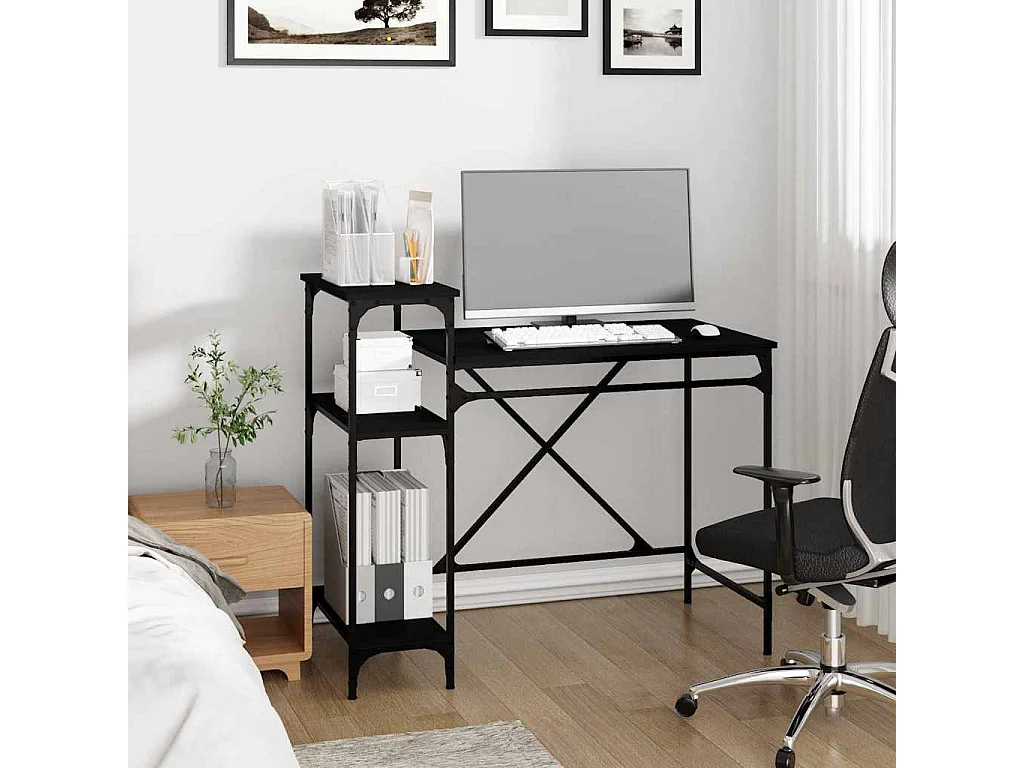 Bureau avec étagères noir 105x50x90 cm bois d'ingénierie et fer