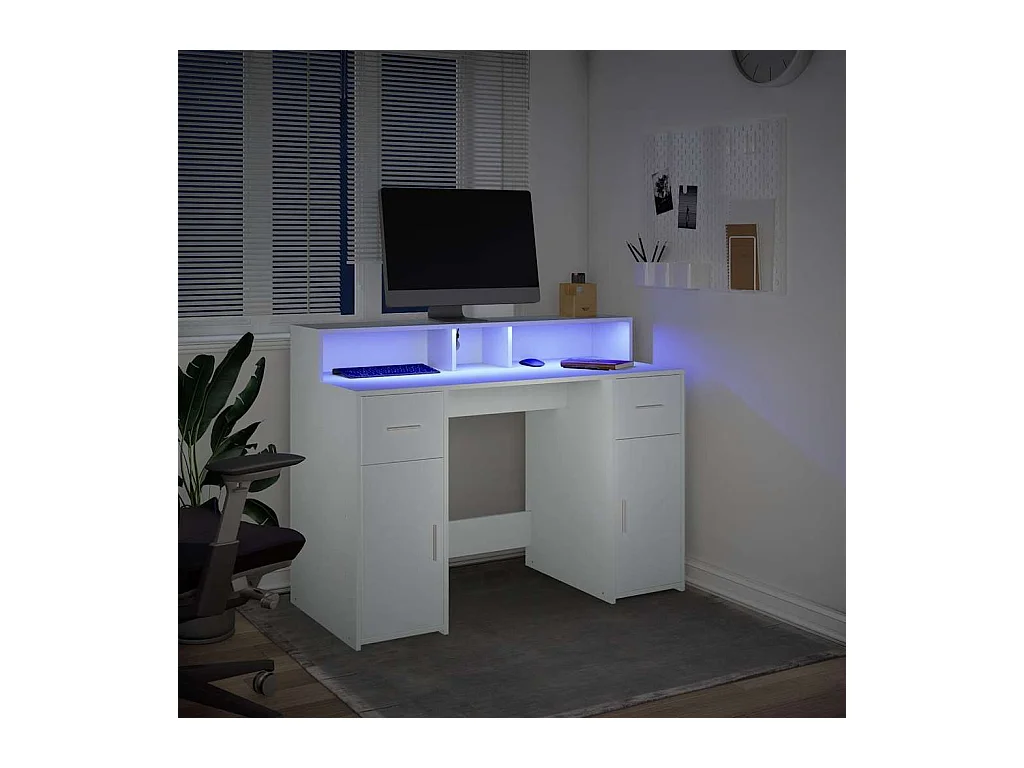 Bureau met LED-verlichting wit 120x55x91 cm bewerkt hout