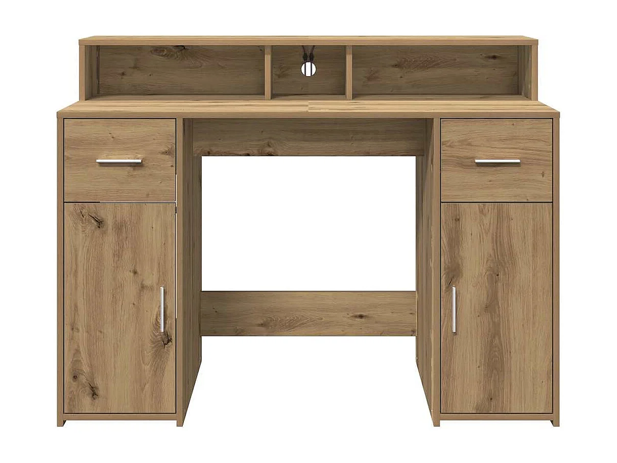 Scrivania con luci a LED realizzata a mano in legno di rovere ingegnerizzato