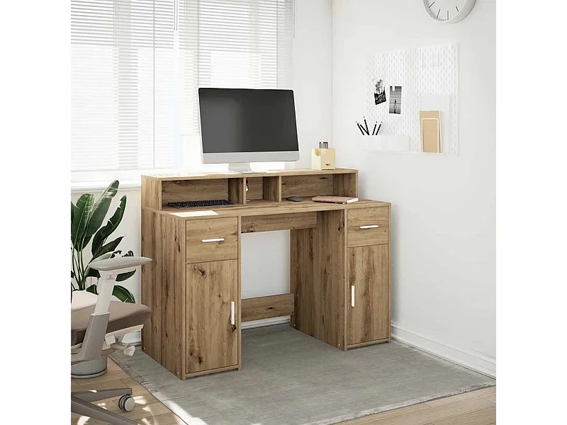 Scrivania con luci a LED realizzata a mano in legno di rovere ingegnerizzato