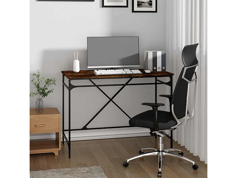 Gerookt eikenhouten bureau 100x50x75 cm bewerkt hout en ijzer