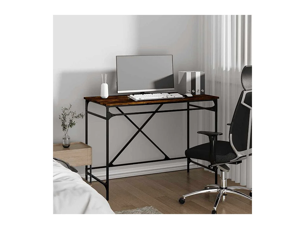 Gerookt eikenhouten bureau 100x50x75 cm bewerkt hout en ijzer