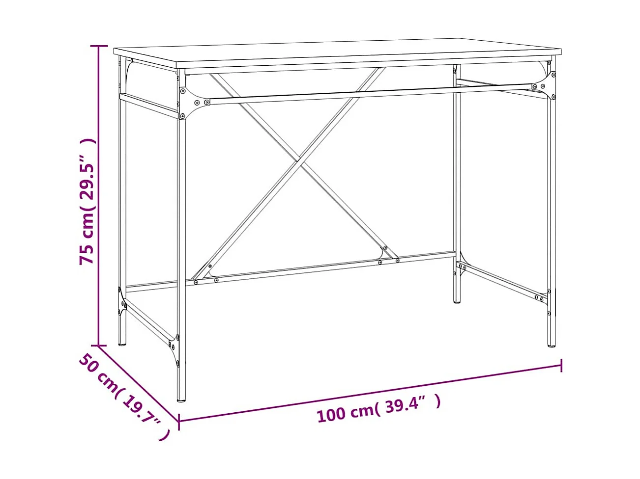 Gerookt eikenhouten bureau 100x50x75 cm bewerkt hout en ijzer