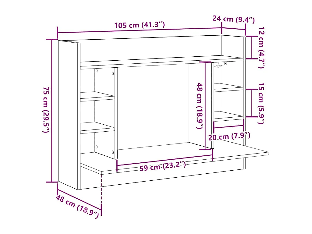 Wandschreibtisch Antikholz 105 x 48 x 75 cm Holzwerkstoff