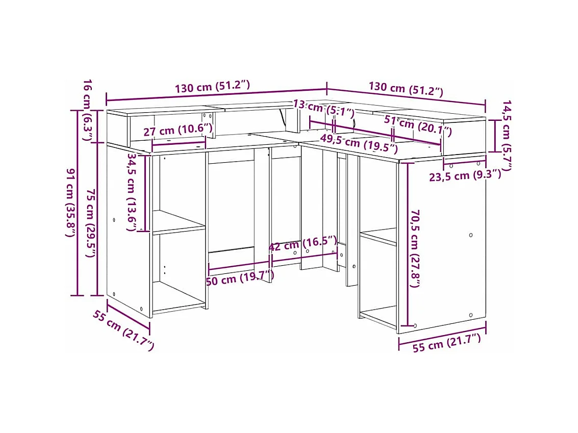 Bureau Chêne noir 130 x 130 x 91 cm Bois d'ingénierie