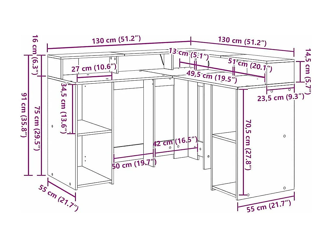 Bureau Chêne noir 130 x 130 x 91 cm Bois d'ingénierie
