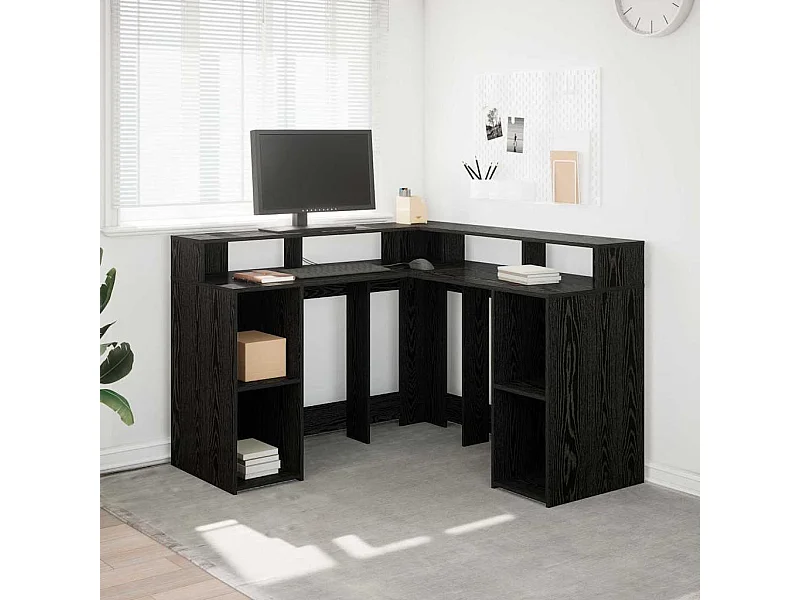 Scrivania in rovere nero 130 x 130 x 91 cm in legno ingegnerizzato