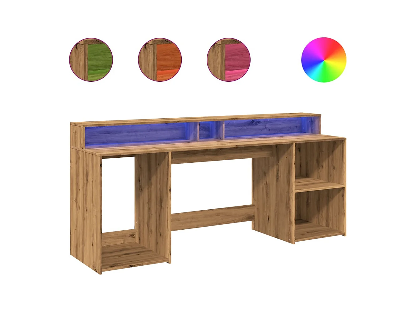 Bureau met LED-verlichting, handgemaakt eikenhout