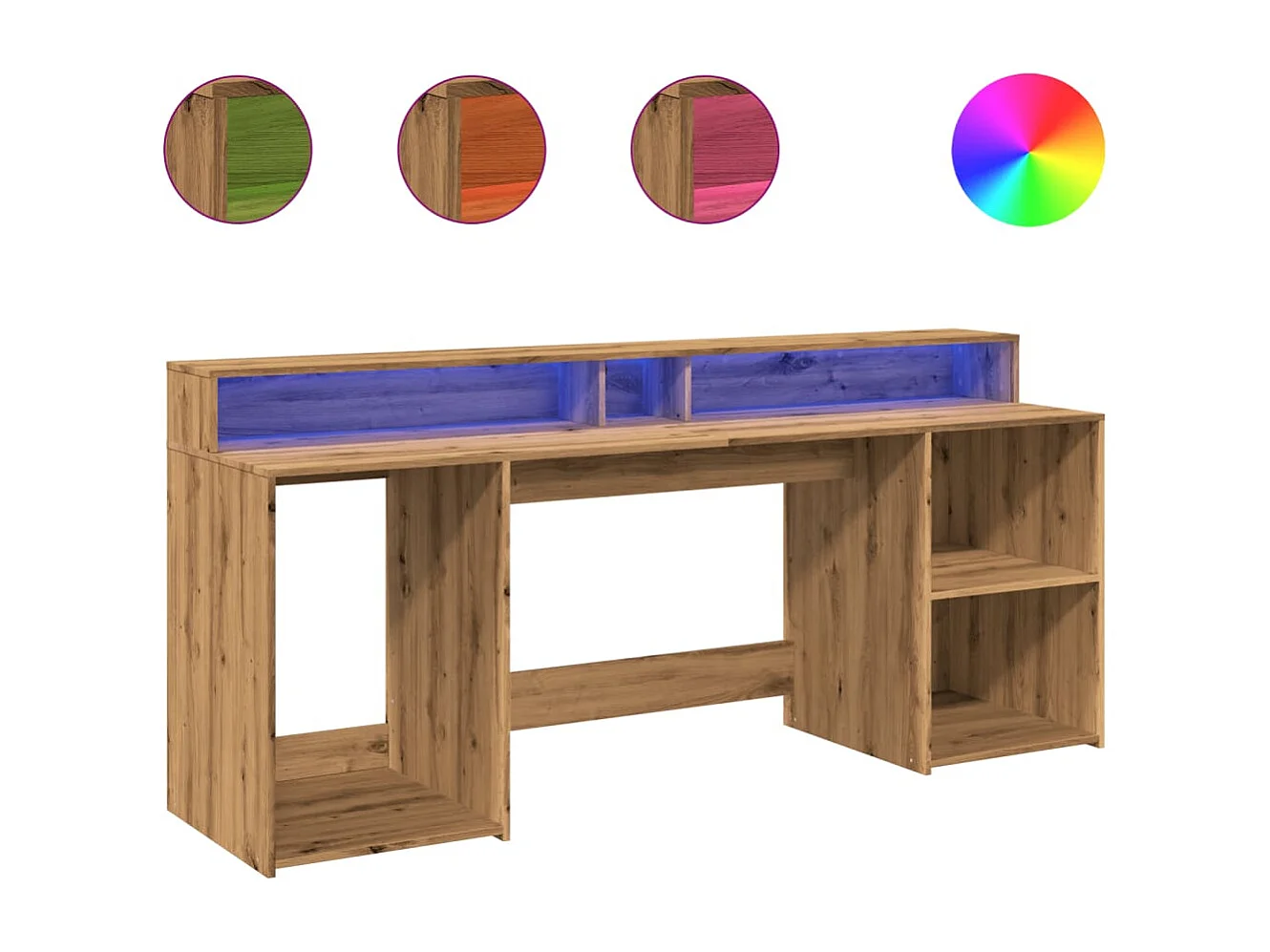 Scrivania con luci a LED realizzata a mano in legno di rovere ingegnerizzato