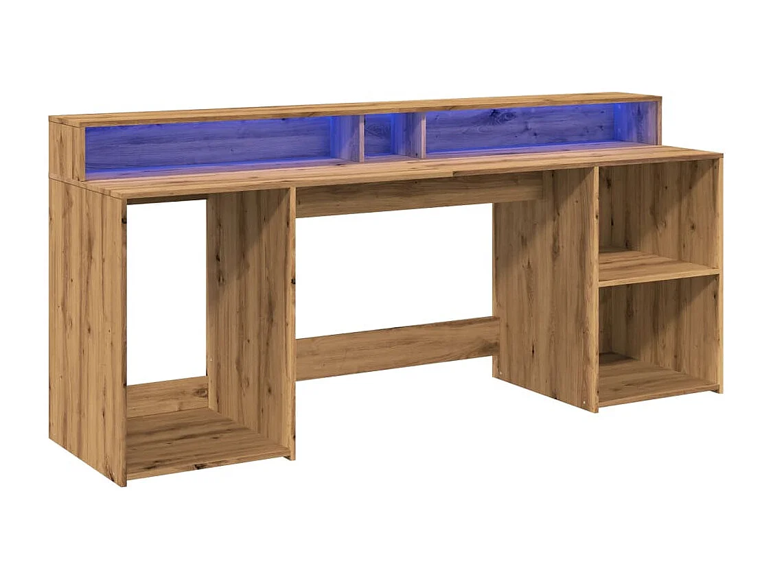 Scrivania con luci a LED realizzata a mano in legno di rovere ingegnerizzato