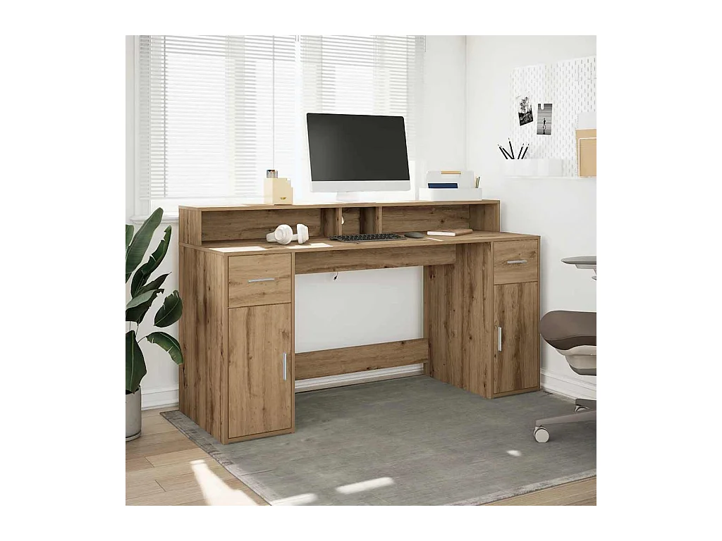 Escritorio con luces LED fabricado artesanalmente en madera de roble.