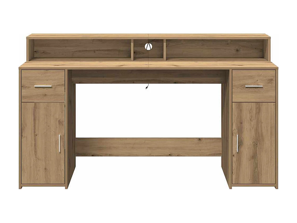 Scrivania con luci a LED realizzata a mano in legno di rovere ingegnerizzato