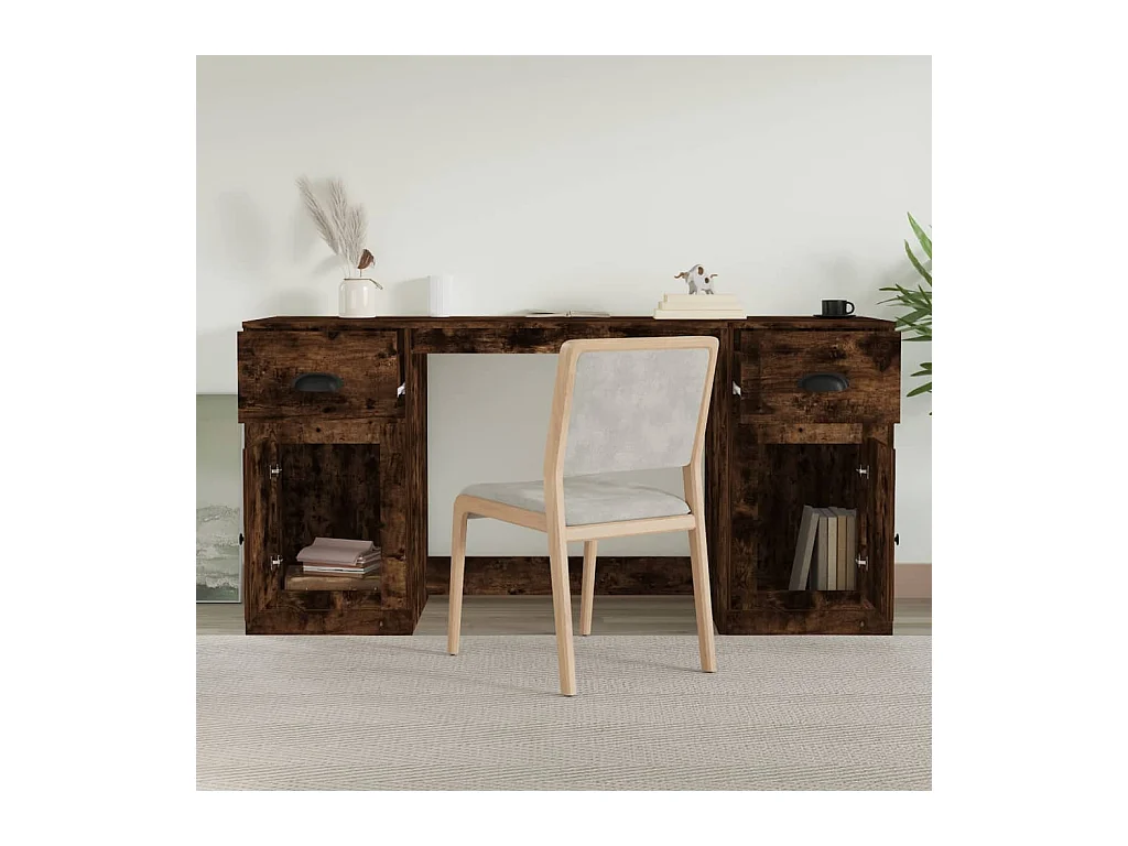 Bureau avec armoire chêne fumé bois d'ingénierie