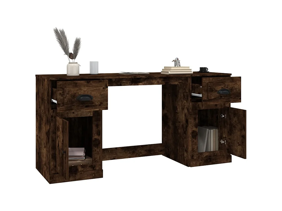 Bureau avec armoire chêne fumé bois d'ingénierie