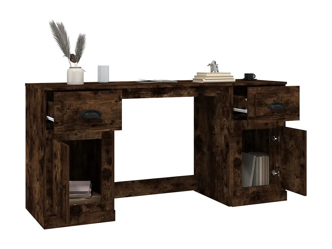 Bureau avec armoire chêne fumé bois d'ingénierie