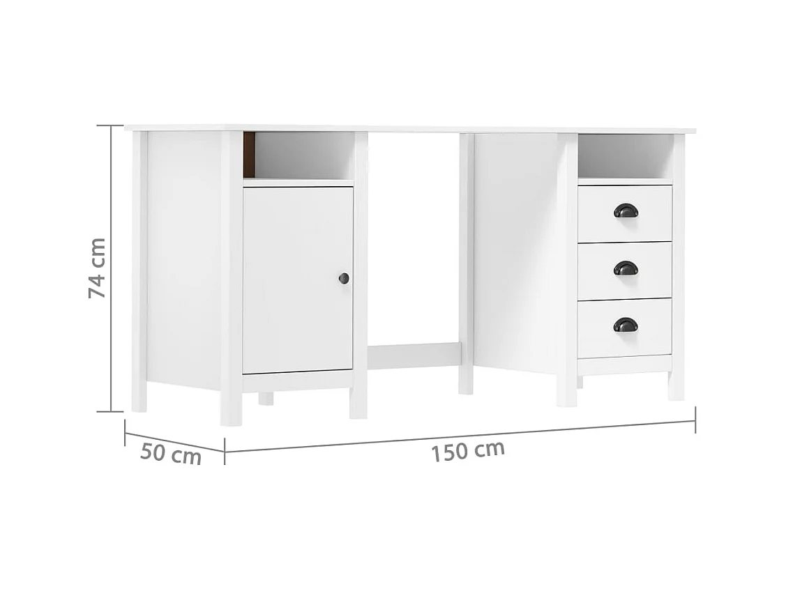 Escritorio Hill Blanco 150x50x74 cm Madera Maciza de Pino