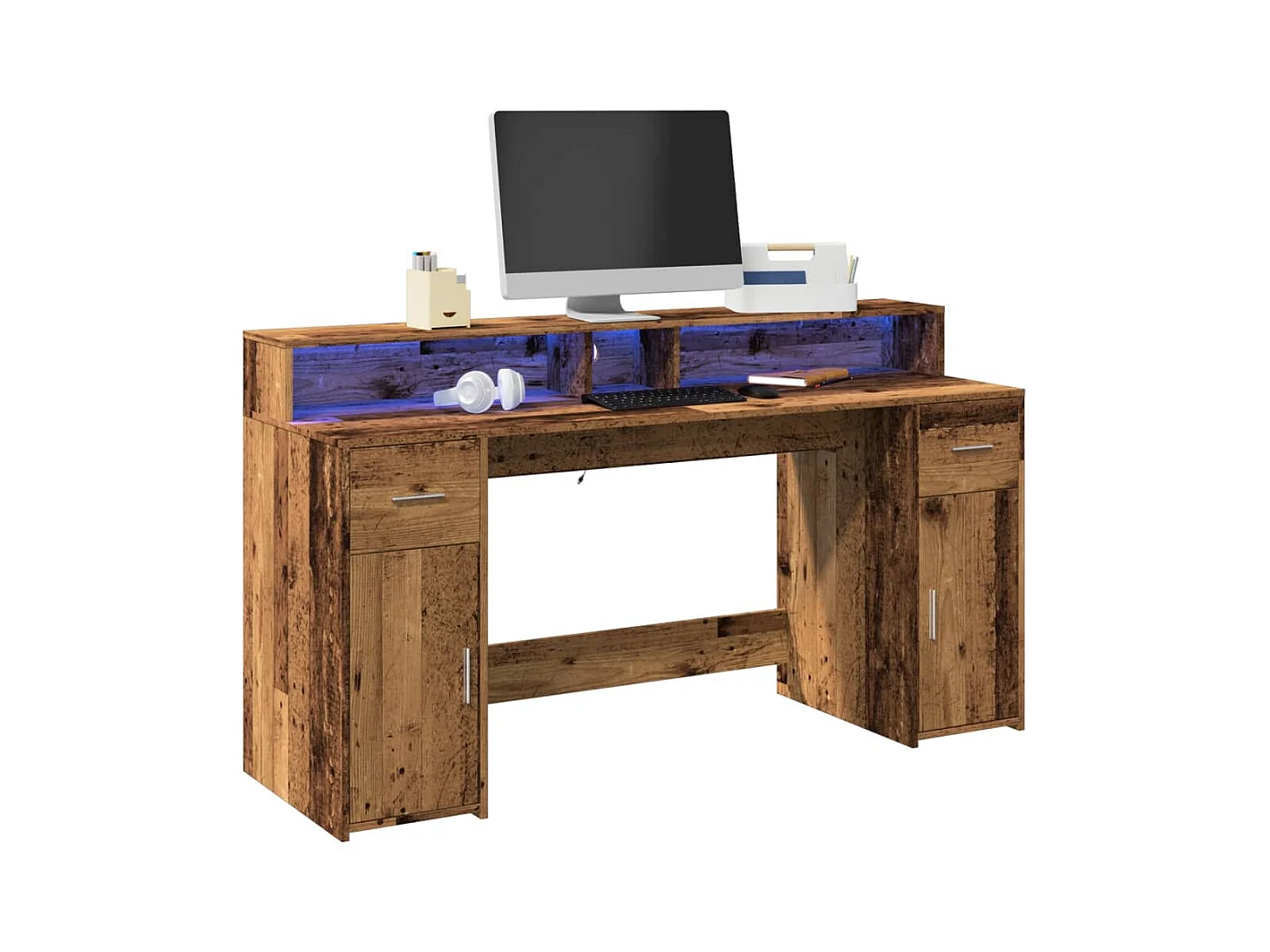 Escritorio con luces LED madera vieja madera de ingeniería