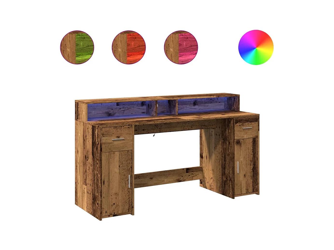 Escritorio con luces LED madera vieja madera de ingeniería