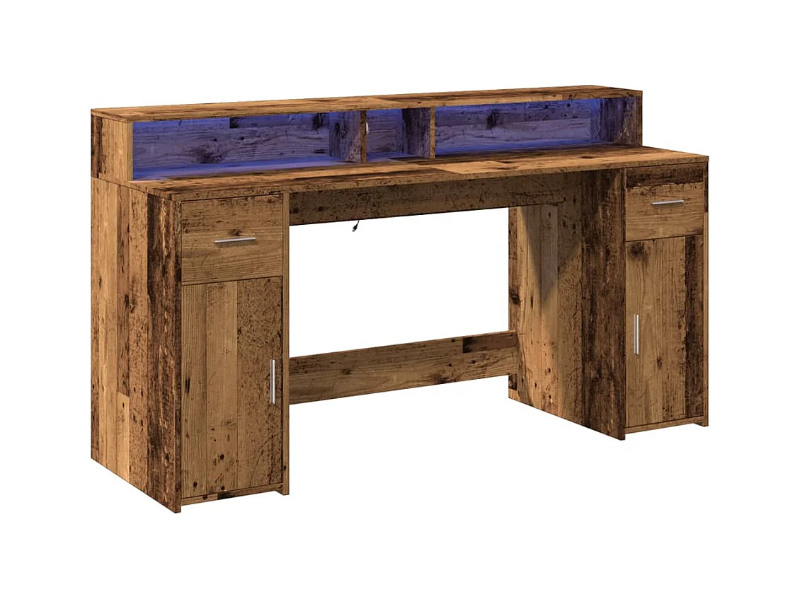 Escritorio con luces LED madera vieja madera de ingeniería