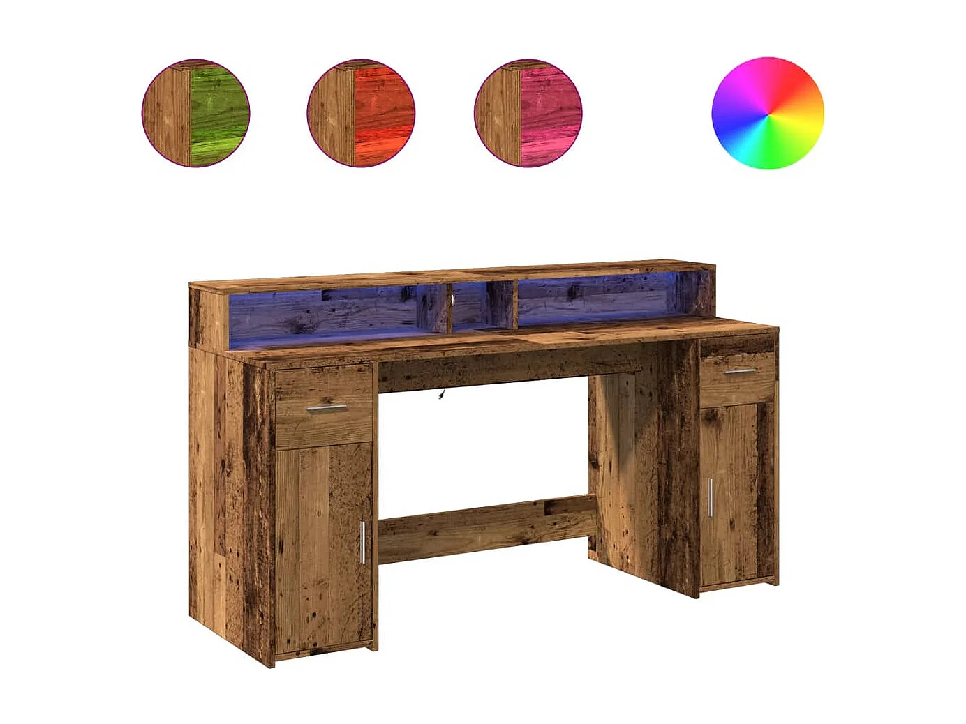Bureau avec lumières LED vieux bois bois d'ingénierie