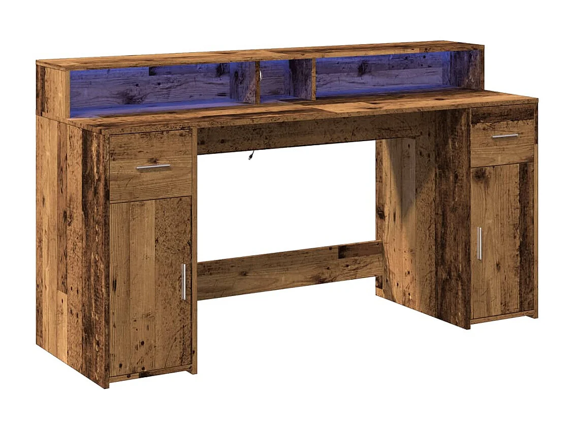 Bureau avec lumières LED vieux bois bois d'ingénierie