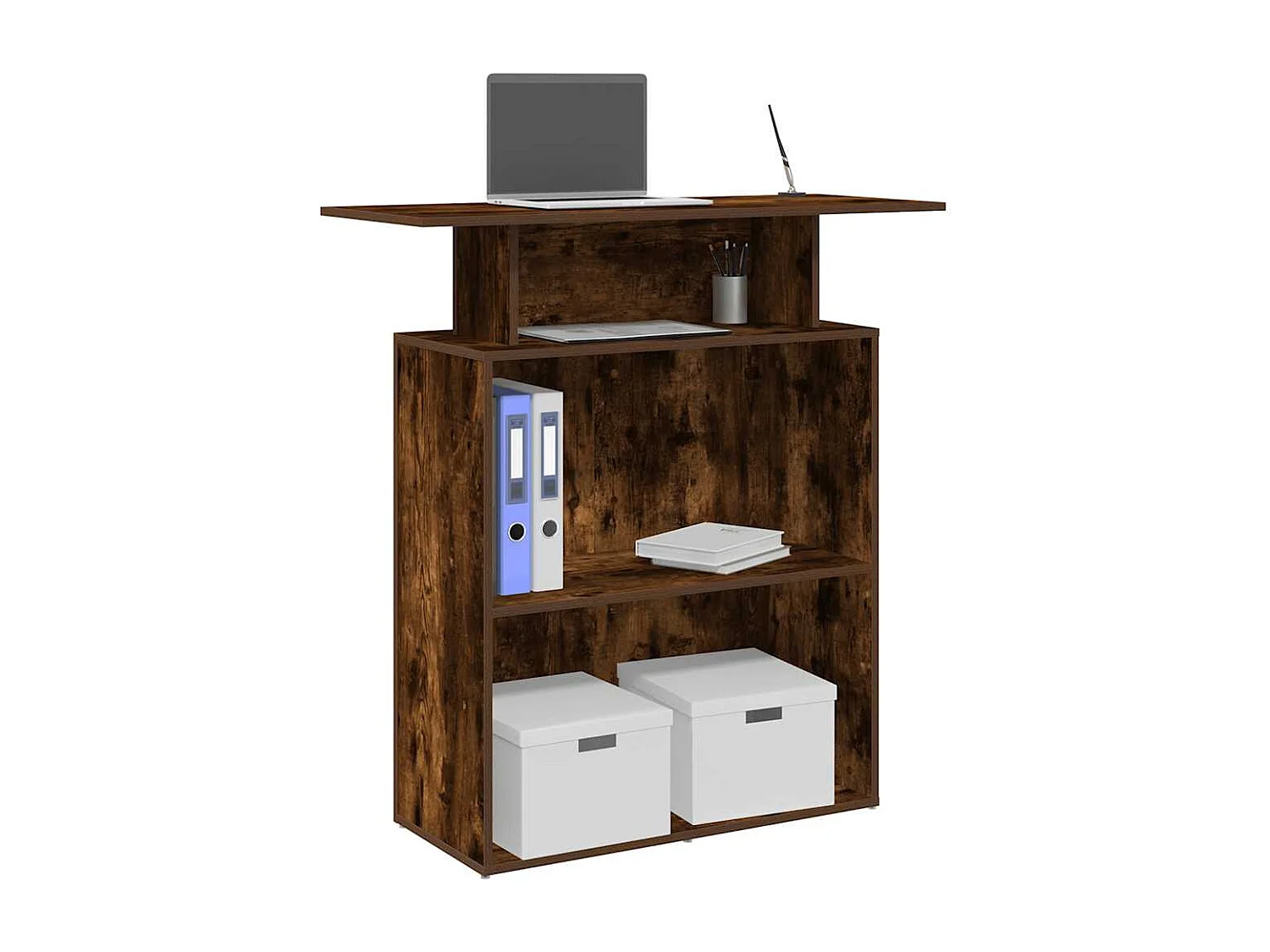 Bureau de réception chêne fumé 100x40x104 cm bois d'ingénierie