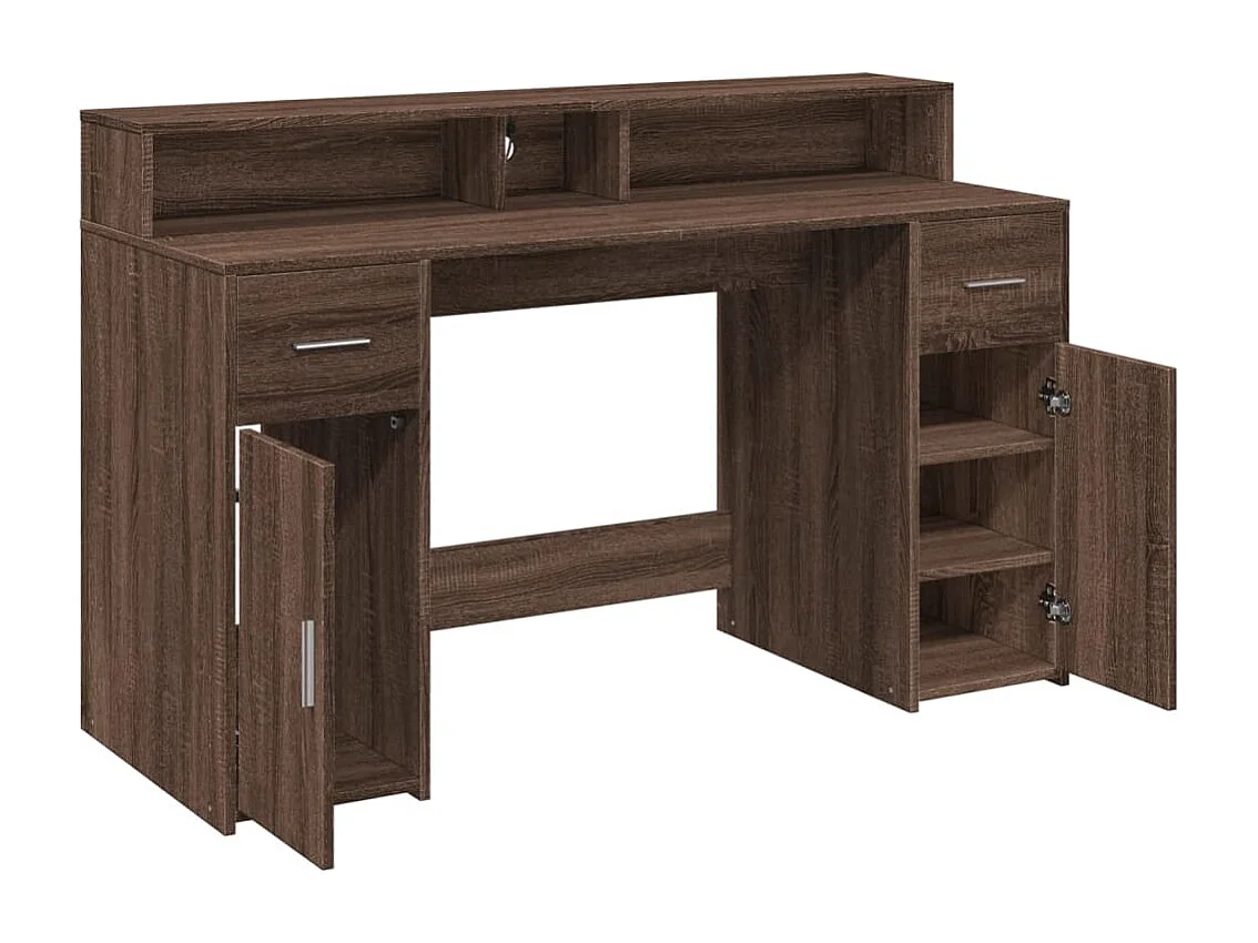 Scrivania e luci a LED in legno ingegnerizzato di rovere marrone