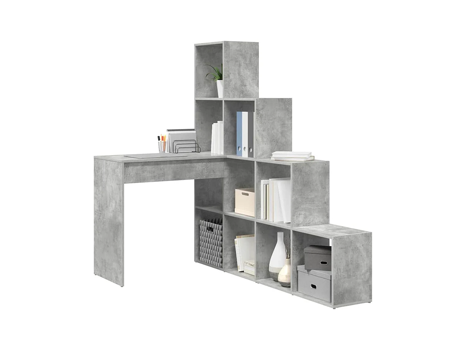 Bureau d'angle avec étagère Gris béton 101.5 x 149.5 x 149.5 cm